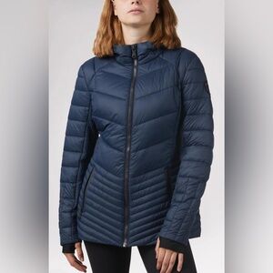 Pajar Canada Chevron Quilted Hooded Puffer Jacket Navy Blue Size Medium